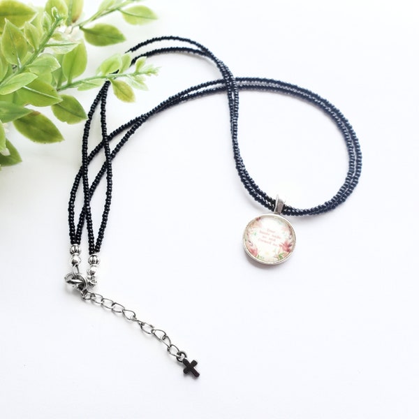 Pro-Life Necklace, beaded charm necklace, gift for her, silver and black, wife gift, gift for daughter, march for life, pro life accessories