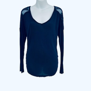 Elegant Navy Blue Women&#39;s Top Shirt Tunic Blouse in size Large Lg