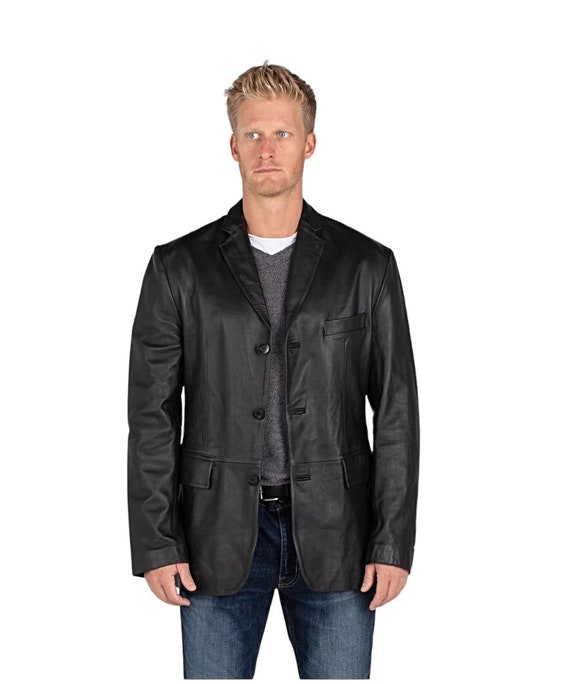 Claiborne Mens Soft Lambkin Real Leather Jacket Car Coat, Black M 