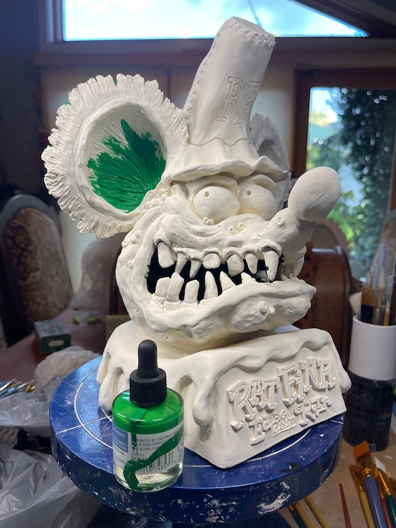 Rat Fink Head Figure Big Daddy 100% Handmade Sculpture Ceramic+