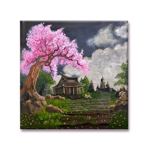 Landscape Painting, Cherry blossom Painting, Original acrylic painting, wall décor, gift item, modern gift, waterfall painting on canvas