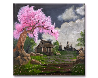 Cherry Blossom Acrylic Painting, Landscape Art