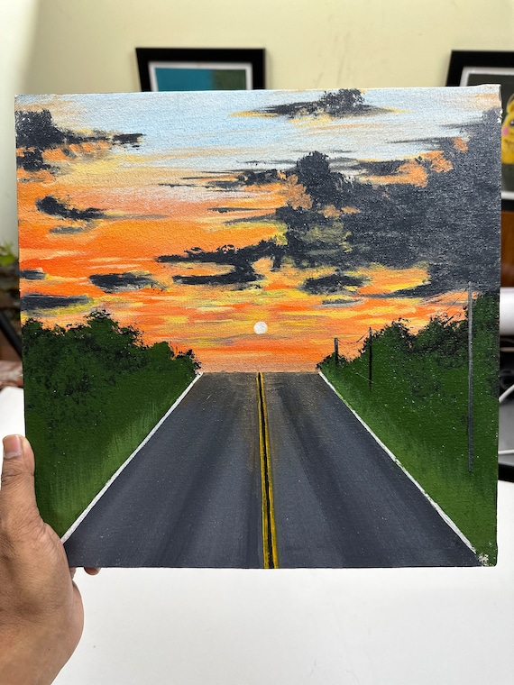 Endless Road Acrylic Painting, Sunset Painting, - Etsy