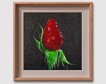 Red Rose Painting, Wall Decor, Floral art in Mini Canvas