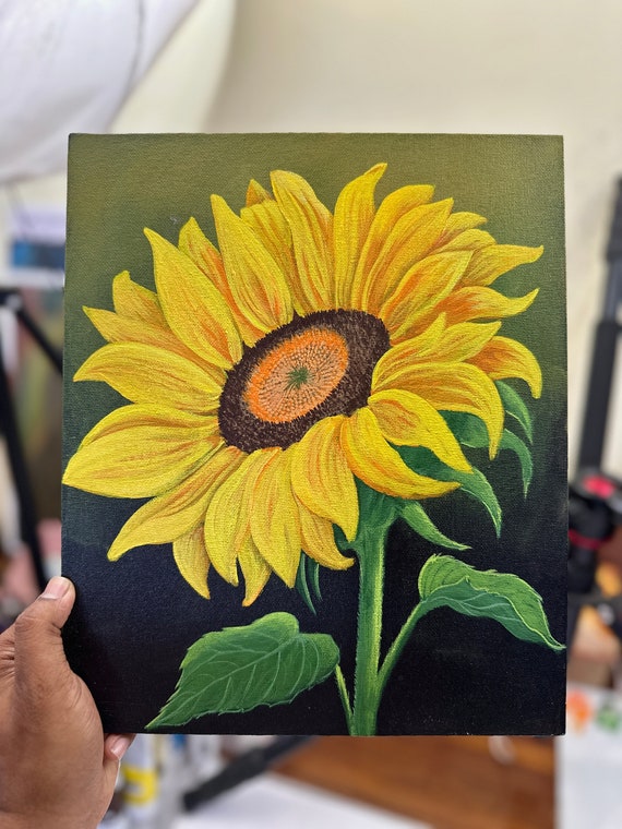 Original Sunflower Acrylic Painting, Modern Floral Wall Decor - Etsy