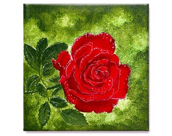 Original Acrylic Rose Painting, Modern Floral Wall Decor