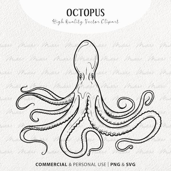 Octopus SVG Clipart. Kraken Vector Line Art. Octopus Vector Tentacles. Octopus line tattoo. Commercial Use SVG and PNG art.