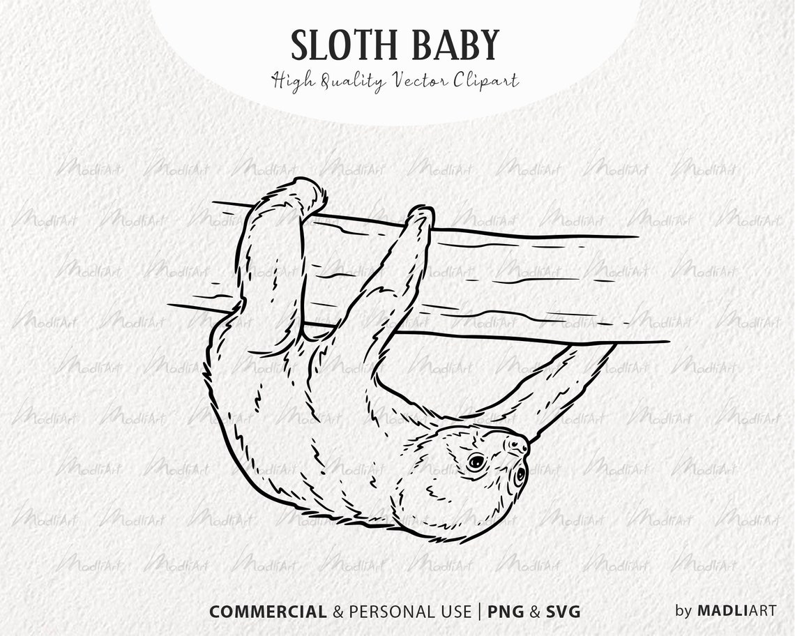 Sloth SVG Clipart Bundle. Cute Baby Sloth Line Illustrations. Lazy ...