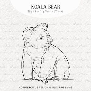 Koala Bear SVG Clipart. Koala Vector Outline Illustration. Cute Koala Sitting. Exotic Animal Line Art. Commercial SVG & PNG