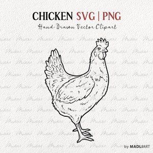 Chicken SVG Clipart. Farm Bird Vector Art. Hen Outline Drawing. Bird Line Art. Chicken Drawing. Commercial Use SVG & PNG