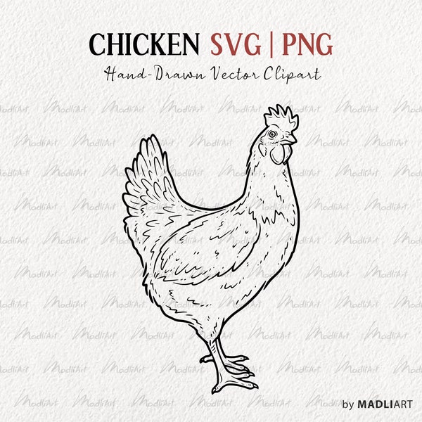 Chicken SVG Clipart. Farm Bird Vector Art. Hen Outline Drawing. Bird Line Art. Chicken Drawing. Commercial Use SVG & PNG