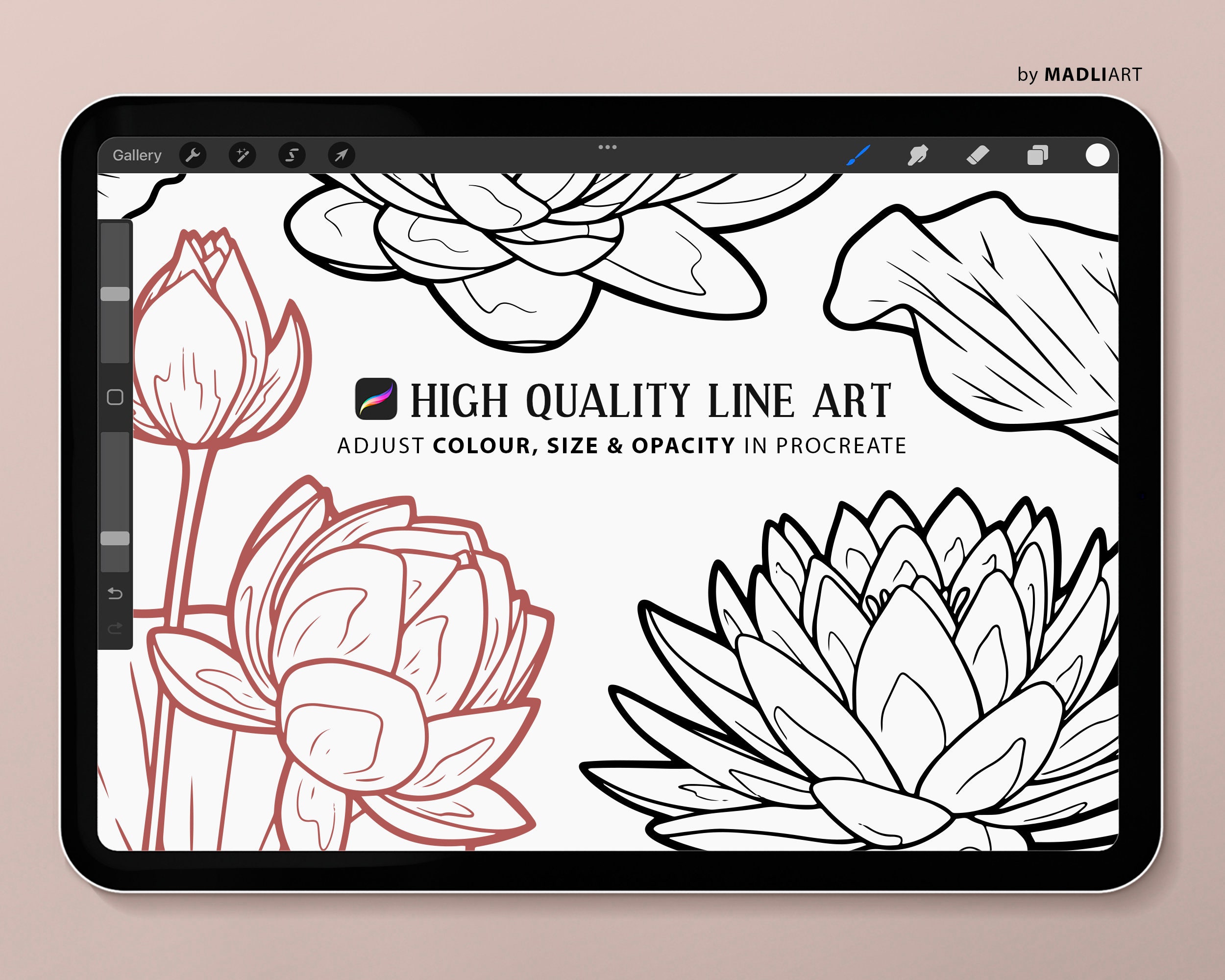 10 Procreate Lotus Flower Stamps. Water Lily Tattoo Design. July Birth ...