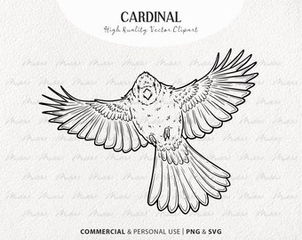 Paquete de imágenes prediseñadas vectoriales cardinales. Pequeños pájaros rojos. Conjunto de contorno de pájaros voladores. Arte lineal de pájaros. Dibujo de pájaros de invierno. Uso comercial SVG y PNG
