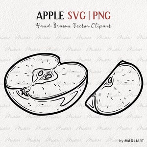 Ensemble de cliparts SVG pomme coupé. Dessin au trait vectoriel pomme. Illustration de la ligne de fruits pomme d'automne. Conception de tatouage de pomme. Fichiers PNG et SVG