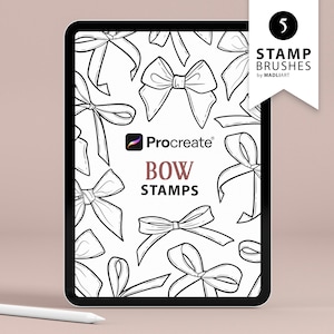 5 francobolli Bow Procreate. Disegno del tatuaggio del papillon di Natale. Illustrazione della linea del farfallino per capelli. Disegno dell'arco del nastro. Timbri per Procreare su iPad