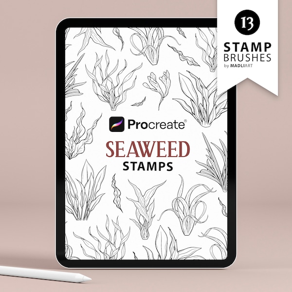 13 Procreate Seaweed Stamps. Ocean Plant Tattoo Design. Underwater Art Brushes. Water Leaves Outline Set. Procreate Drawing Stamps for iPad