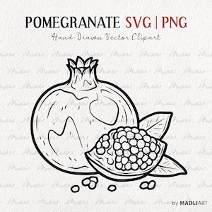 Pomegranate SVG Clipart. Pomegranate Vector Line Drawing. Pomegranate Tropical Fruit Outline. Pomegranate Seeds, Leaves. PNG & SVG files