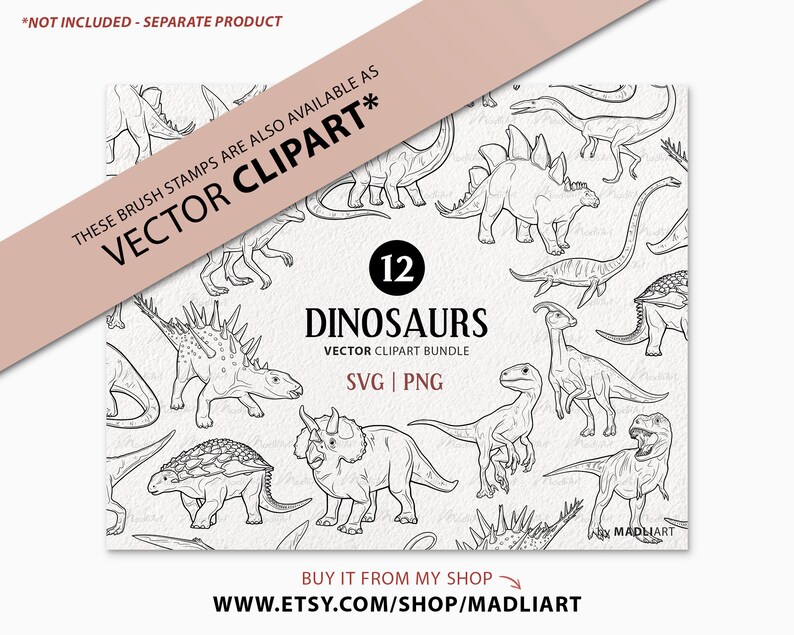 12 Procreate Dinosaur Stamps. Jurassic Tattoo Design. Prehistoric ...