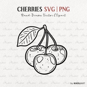 Cherry SVG Clipart. Cherry Vector Art. Cherry Berries Svg Line Art. Cherry Clipart Line Illustration. Commercial PNG & SVG