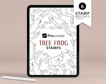6 Procreate Tree Frog Stamps. Frog Tattoo Design. Green Tree Frog, Red-Eyed Frog Outline. Reptile line Graphics. Toad Art. Procreate Brushes