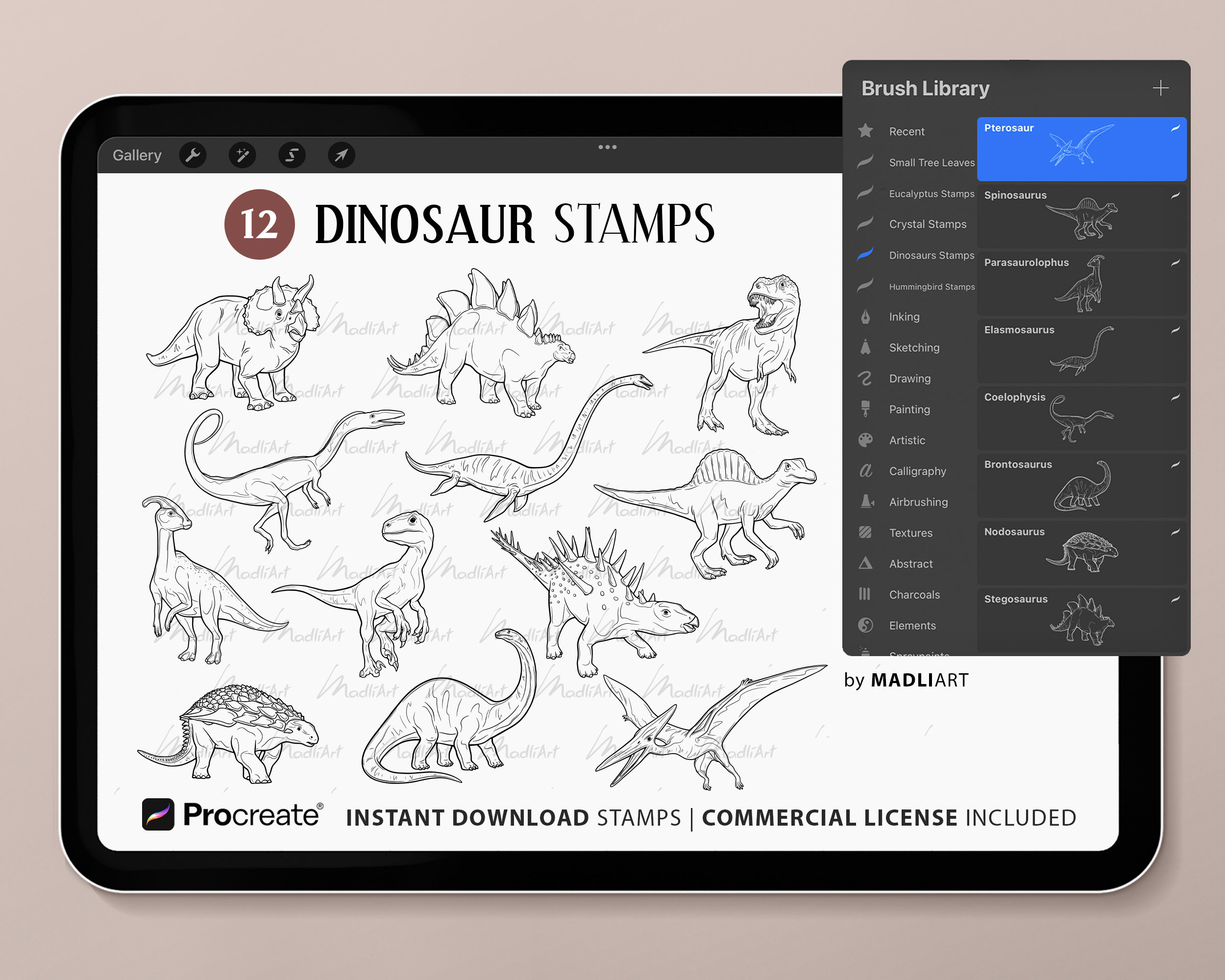 12 Procreate Dinosaur Stamps. Jurassic Tattoo Design. Prehistoric ...