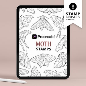 8 Procreate Moth Stamps. Celestial Moths Tattoo Designs. Magical Butterfly Line Brushes. Boho Luna Moth. Drawing Stamps for Procreate, iPad