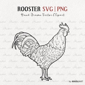 Rooster SVG Clipart. Chicken Vector Art. Farm Bird Outline Drawing. Bird Line Art. Rooster Bird Drawing. Commercial Use SVG & PNG