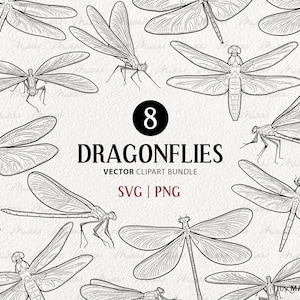 8 Dragonfly SVG Set. Dragonfly Clipart Bundle. Butterfly SVG Art ...