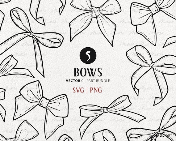 5 Bows Vector Clipart Bundle. Christmas Bowtie SVG Outline. Hair Bow Tie  Line Illustration. Ribbon Bow Drawing. Commercial Use PNG & SVG - Etsy