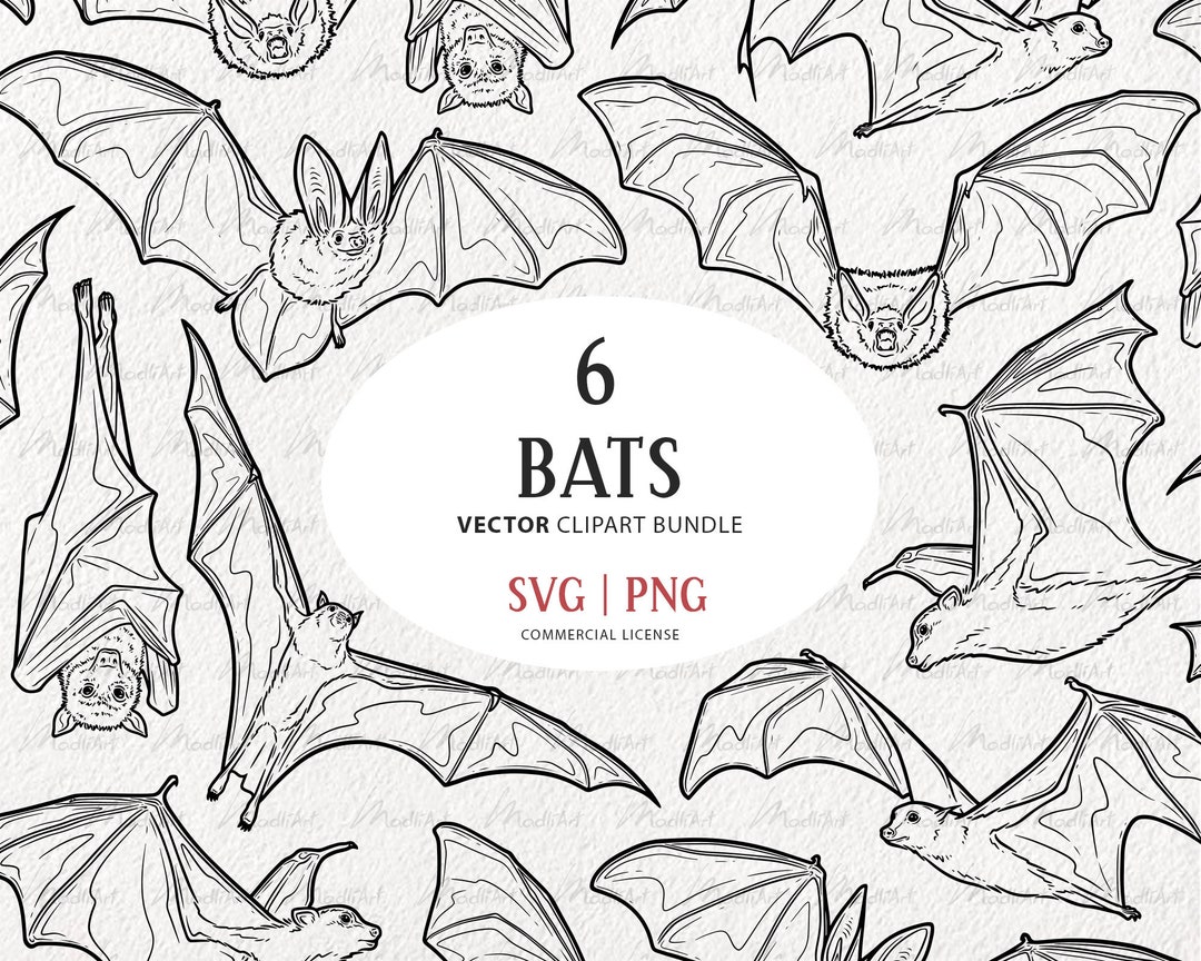 6 Bats SVG Clipart. Flying Bat Vector Art. Fruit Bat Line - Etsy