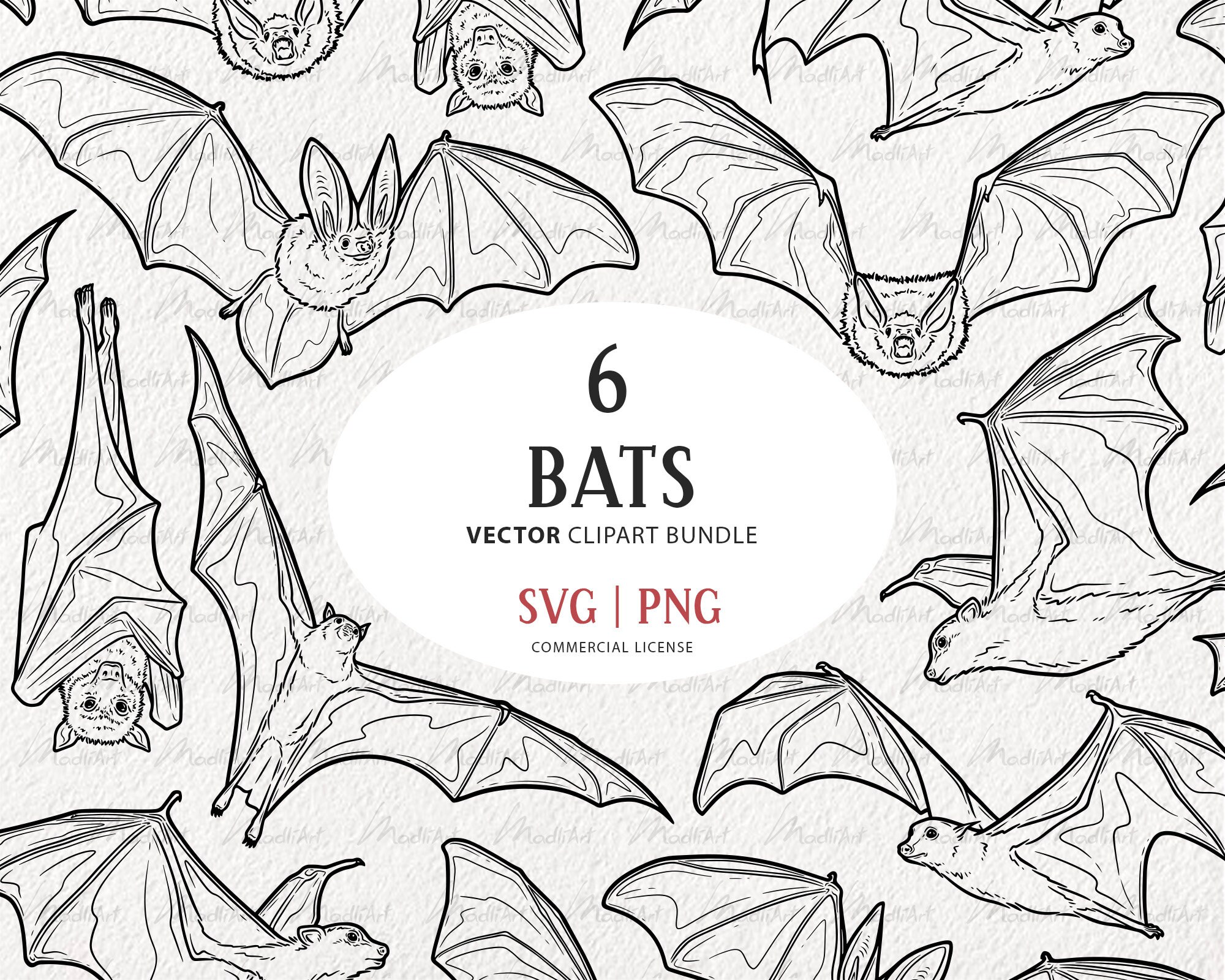 6 Bats SVG Clipart. Flying Bat Vector Art. Fruit Bat Line - Etsy