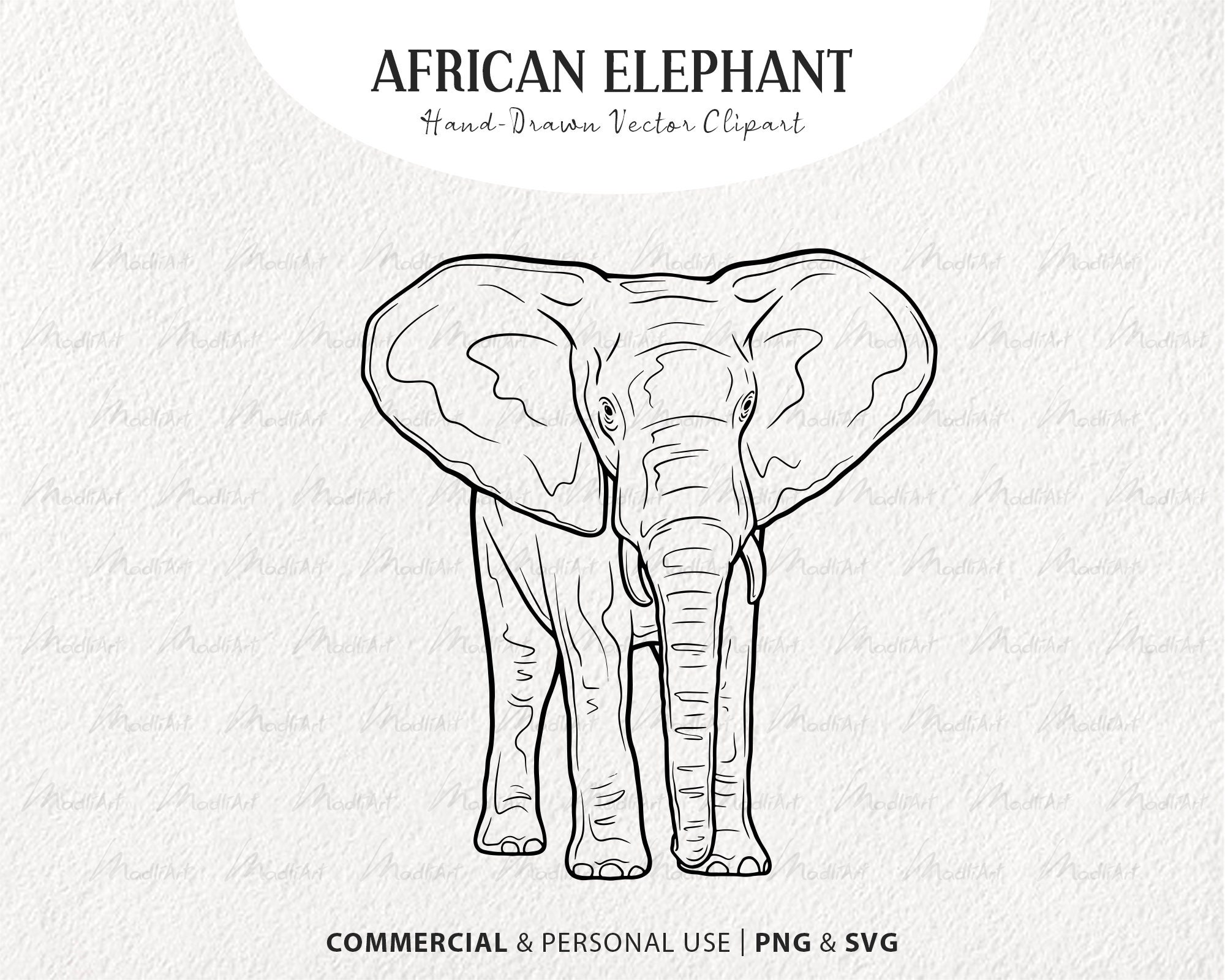 African Elephant Vector Clipart. Safari Animal SVG Outline. - Etsy UK