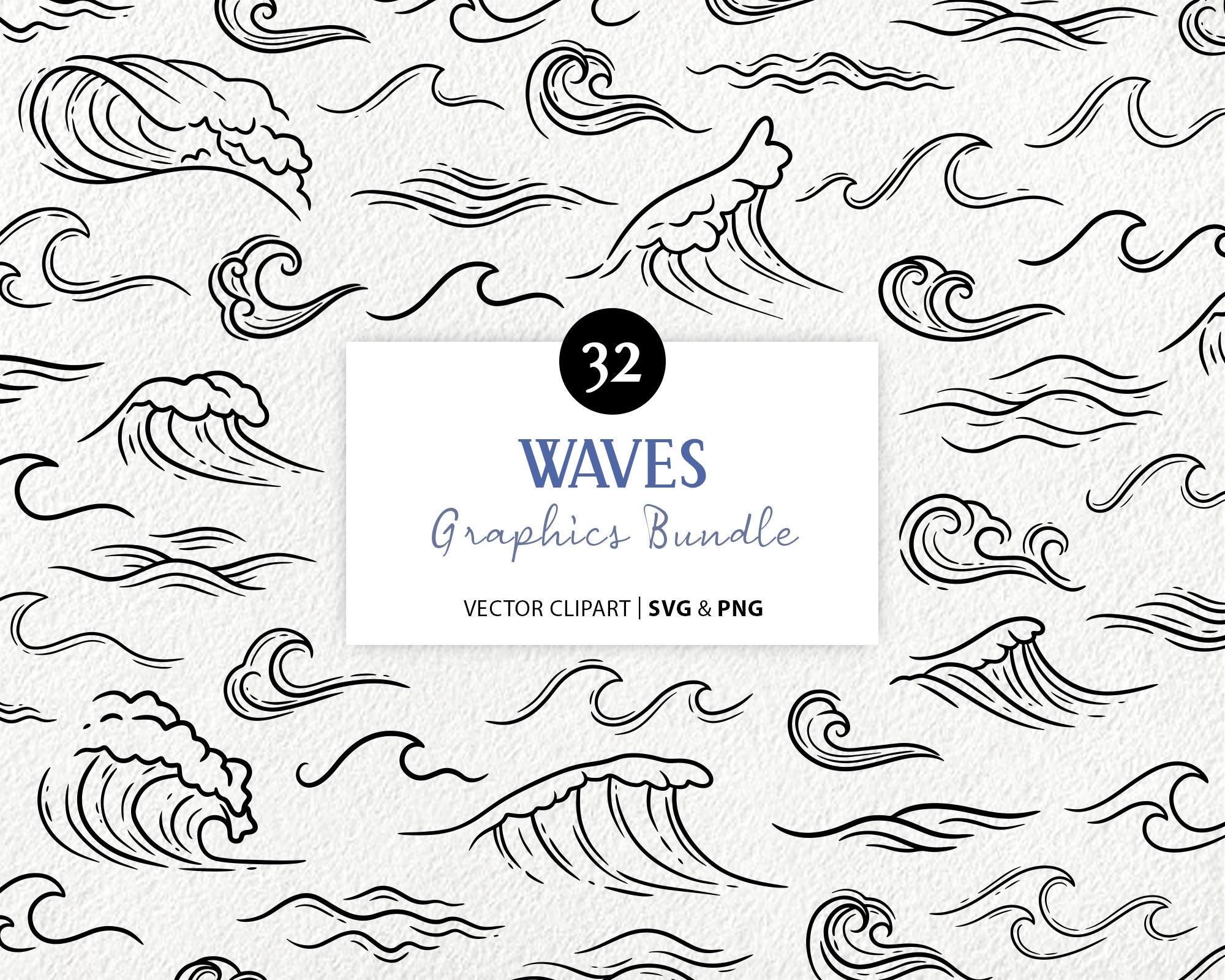32 Waves Vector Clipart. Hand Drawn Wave Line Graphics. Beach - Etsy
