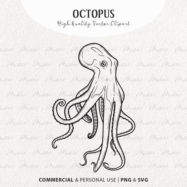 Octopus SVG Clipart. Kraken Vector Line Art. Octopus Vector Tentacles. Octopus line tattoo. Commercial Use SVG and PNG art.