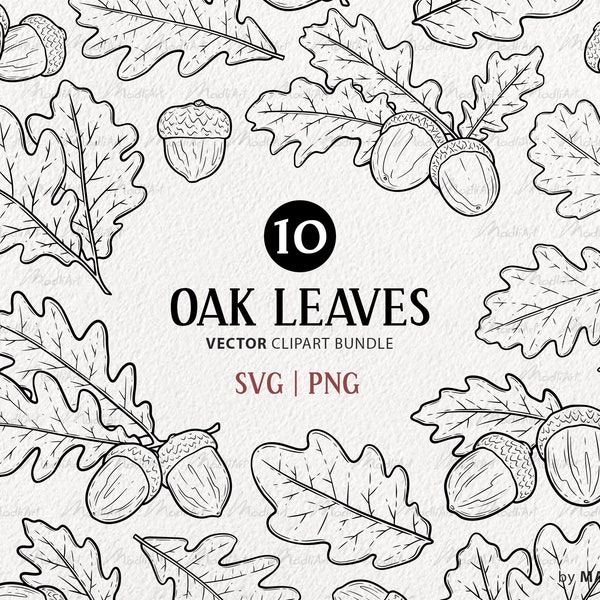 Oak Leaves Clipart Bundle. 10 Vector Botanical Elements. Fall Line Illustrations. Minimal Autumn Plant Art. PNG & SVG Commercial License