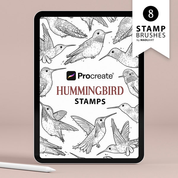 8 Procreate Hummingbird Stamps. Small Bird Tattoo Design. Birdy Line Art Brushes. Wings Outline Set. Drawing Stamps for Procreate in iPad