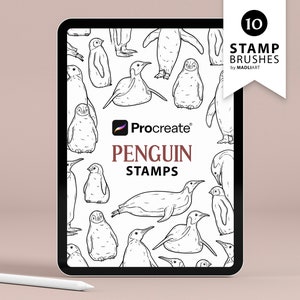10 Maak pinguïnstempels opnieuw. Keizerpinguïn tattoo ontwerp. Kerstvogel lijntekeningenborstels. Arctische dierenoverzicht. Stempels voor voortplanting
