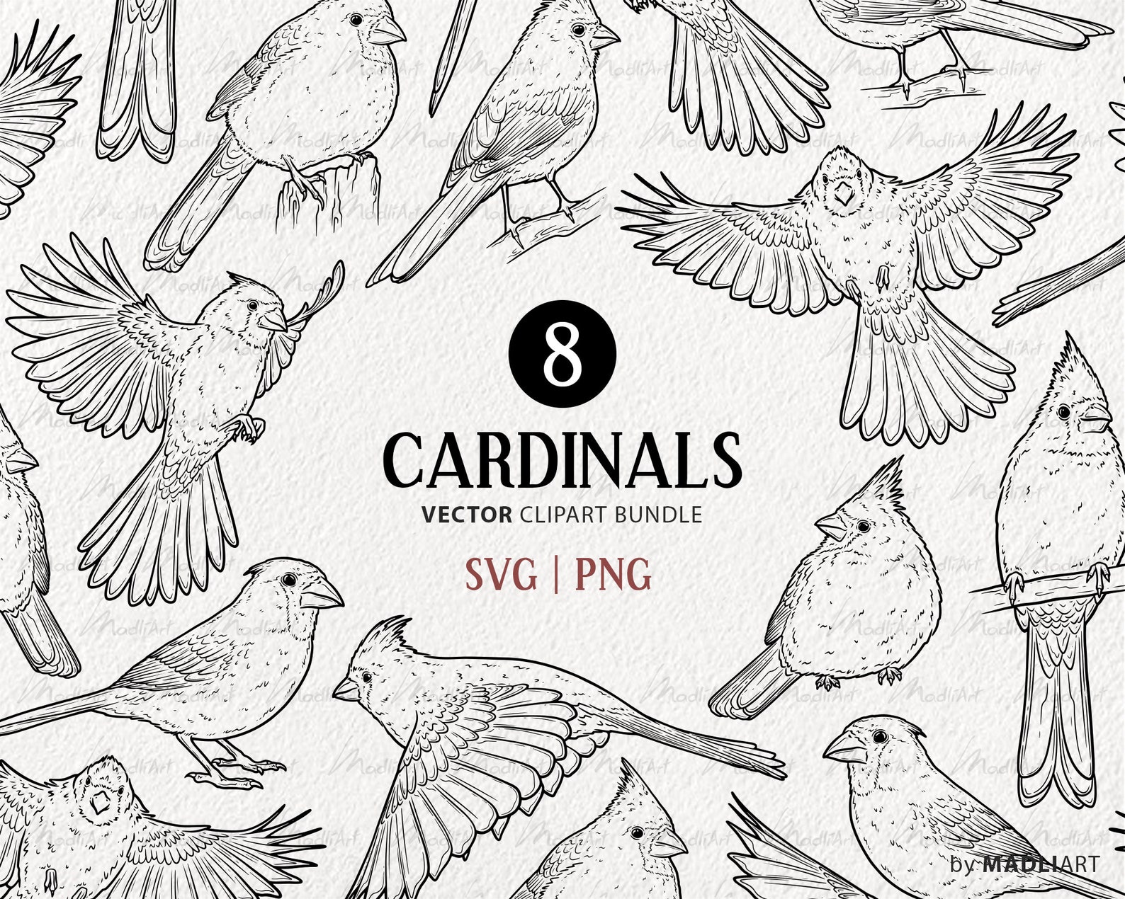 Cardinal Vector Clipart Bundle. Little Red Birds. Flying Birds Outline ...