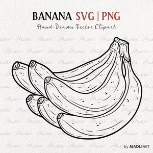 Clipart SVG de tas de bananes. Dessin au trait vectoriel banane. Contour de banane. Conception de tatouage de régime de bananes. Fichiers PNG et SVG