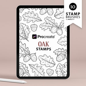 10 Oak Leaf Procreate Stamps. Oak Tattoo Design. Fall Leaves Art Brushes. Acorn Outline Art. Autumn Tree Plants. Procreate Stamps in iPad