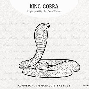 Koning Cobra SVG-clipart. Slang vectortekening. Cobra tattoo-ontwerp. Spuwende slang lijntekeningen. Reptielenoverzichtafbeeldingen. PNG en SVG