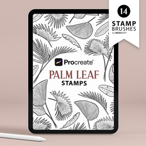 14 Procreate Palmenblatt-Stempel. Dschungel Blätter Tattoo. Gekräuselte Fächerpalme, Areca-Palme, Bananenpalme Outline. Procreate Brush Stamps