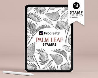 14 Maak palmboombladstempels. Jungle bladeren tattoo ontwerp. Gegolfde waaierpalm, Arecapalm, bananenpalmomtrek. Maak penseelstempels opnieuw