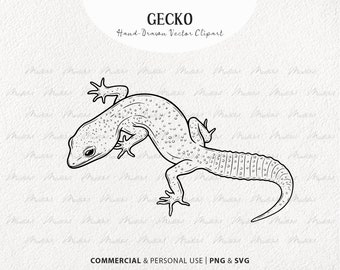 Clipart Geco SVG. Disegno vettoriale di lucertola. Geco leopardo, Geco crestato Line Art. Grafica del contorno del rettile. PNG commerciale e SVG