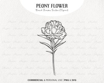 Peony SVG Clipart. Spring Peony Flower Vector Blossom. Spring Wildflower Line Drawing. Botanical Art. Commercial Use SVG and PNG
