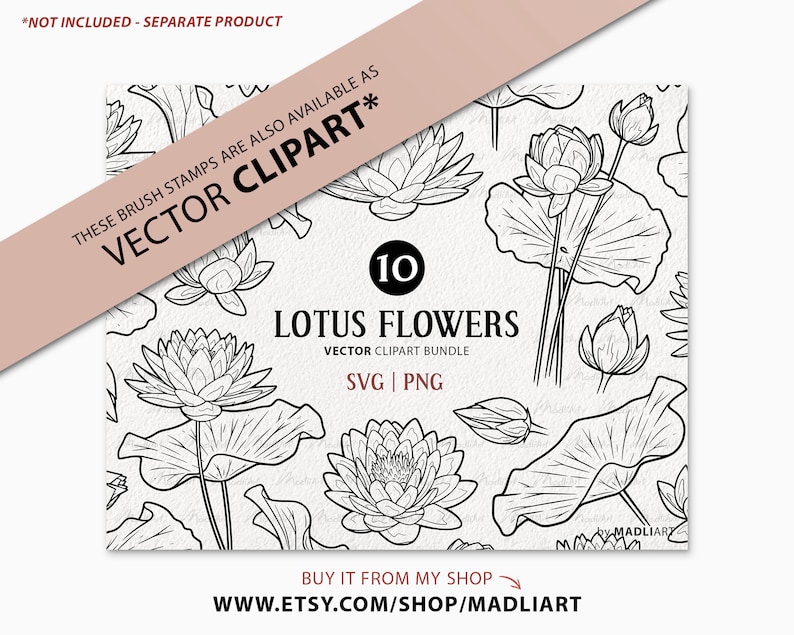 10 Procreate Lotus Flower Stamps. Water Lily Tattoo Design. July Birth ...