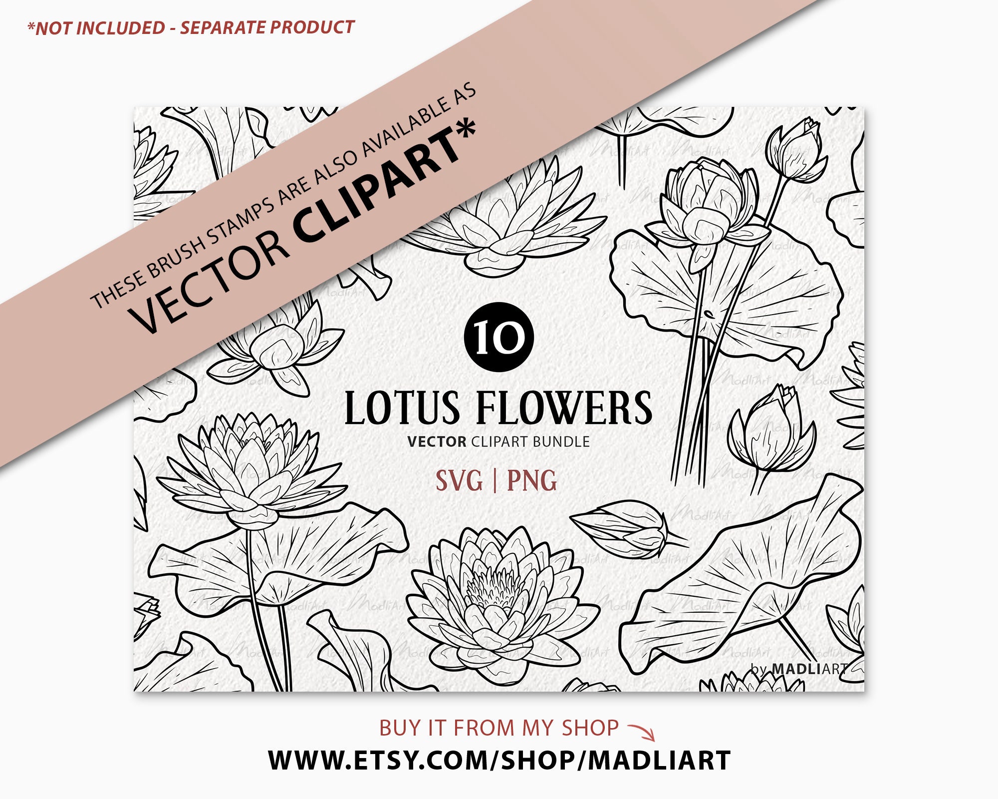 10 Procreate Lotus Flower Stamps. Water Lily Tattoo Design. July Birth ...