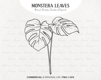 Monstera Blatt SVG Clipart. Tropisches Blatt Line Art. Botanische Vektor-Illustration. Minimal Jungle Plant Decor Art. PNG & SVG, kommerzielle Nutzung