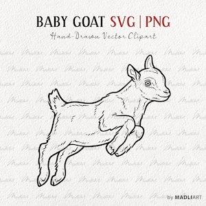 Imágenes prediseñadas SVG de cabra bebé. Arte de línea vectorial de cabra saltadora. Dibujo de animales de granja. Lindas imágenes prediseñadas de cabra. Sello de tatuaje de cabra. SVG y PNG comerciales
