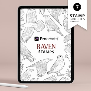 7 Procreate Raven Stamps. Crow Tattoo Design. Raven Clipart Brush. Halloween Crow Line Art. Flying Bird Outline. Stamps for Procreate iPad